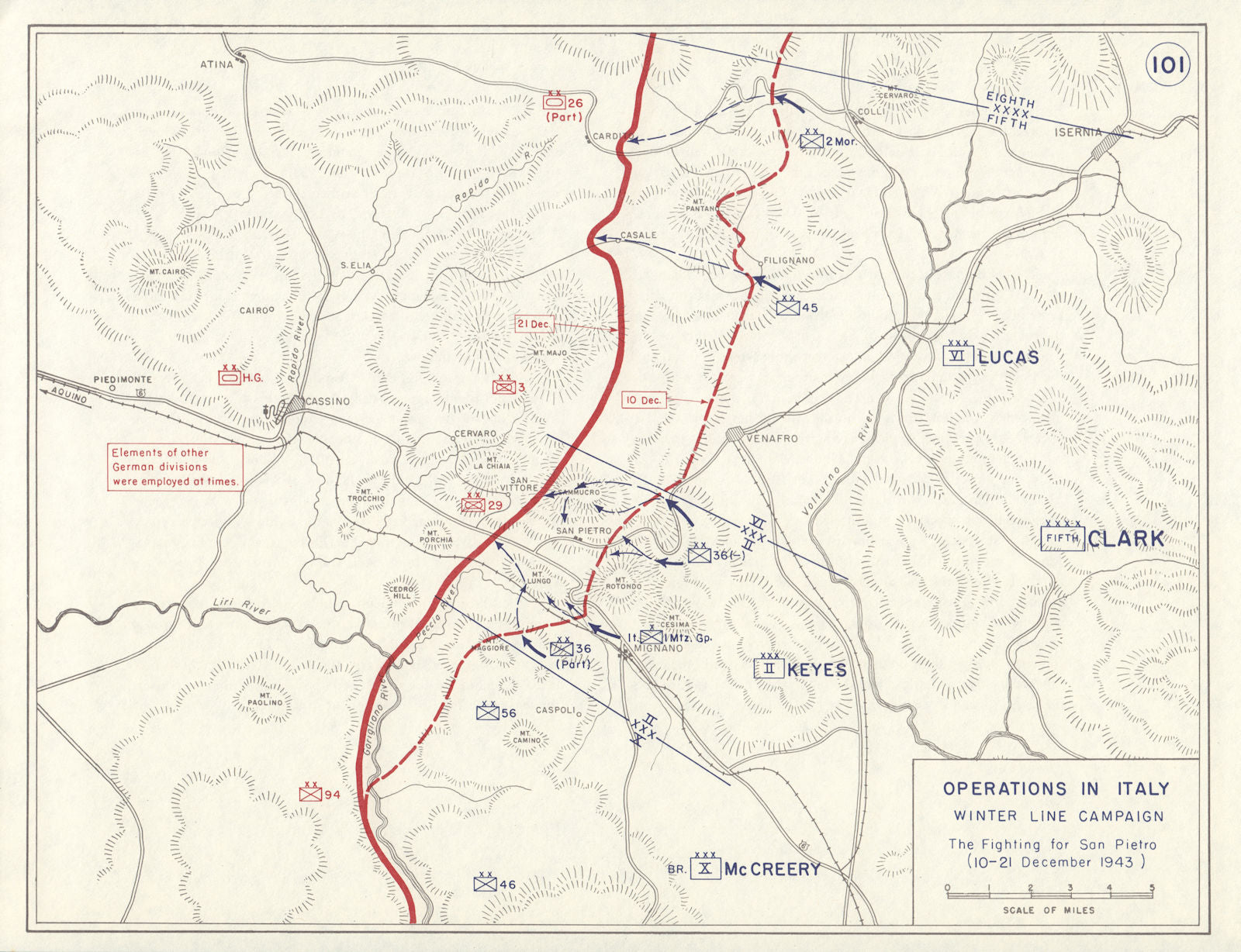 World War 2. Italy. Winter Line Campaign Dec 1943. Fight for San Pietro 1959 map